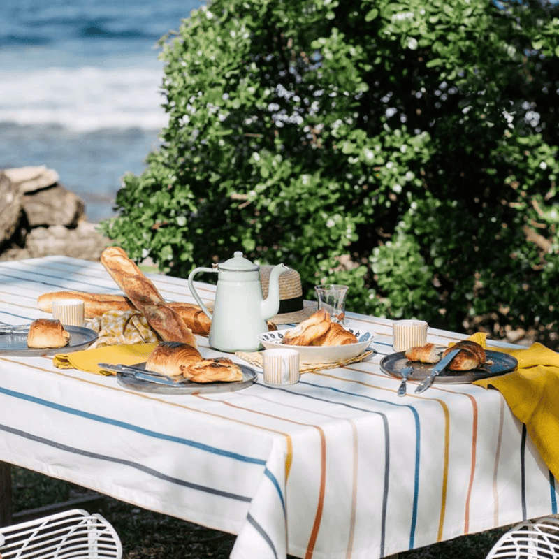 Explore the Basil Bangs Tablecloth Collection in Canada, featuring DuPont Teflon for superior stain resistance, ideal for 6-8 seat tables.