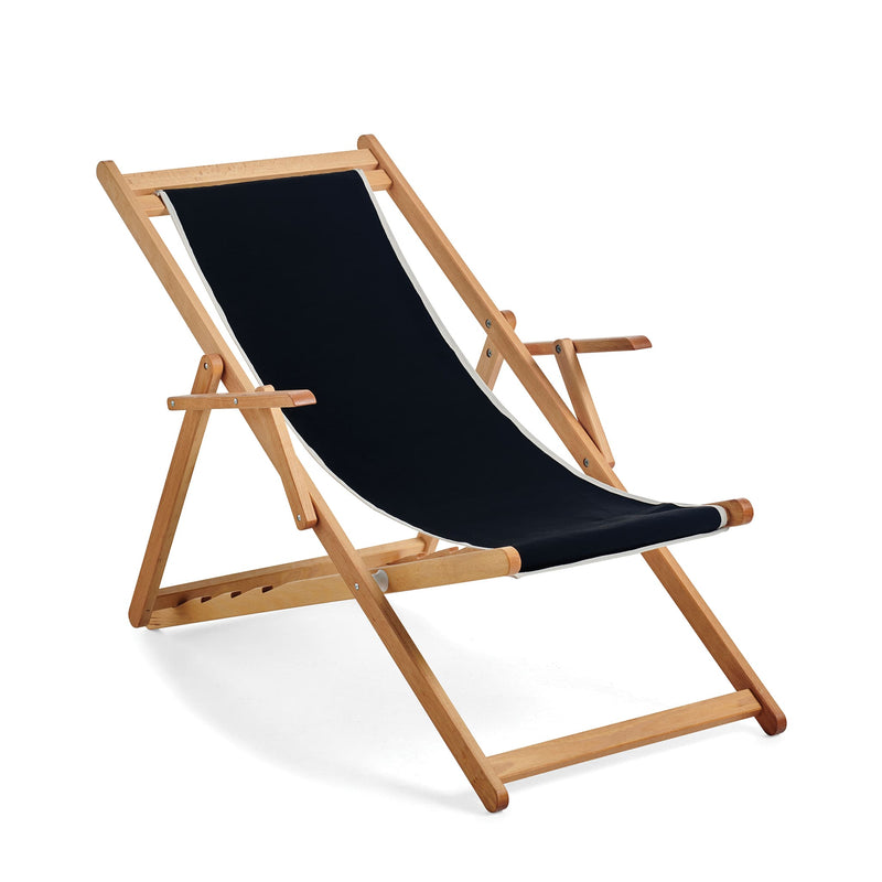 Basil Bangs Beppi Sling Chair, Outdoor Patio Chair with Wood Frame in Black (Four Recline Positions)