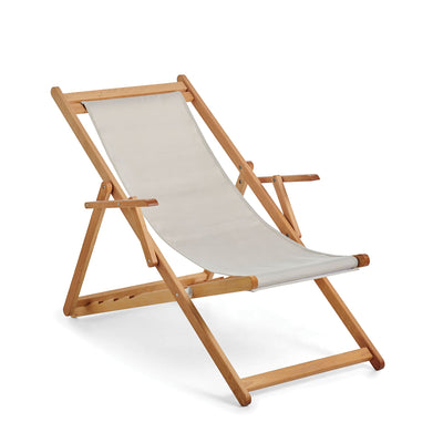 Basil Bangs Beppi Sling Chair, Outdoor Patio Chair with Wood Frame in Raw (Four Recline Positions)