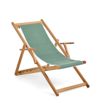 Basil Bangs Beppi Sling Chair, Outdoor Patio Chair with Wood Frame in Sage (Four Recline Positions)