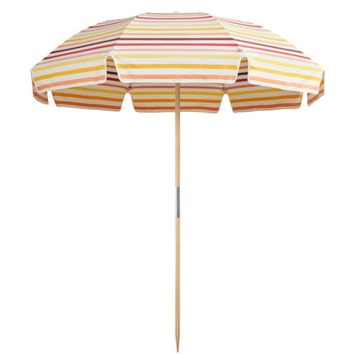 Jardin Patio Umbrella in Amore Stripe Gelato by Basil Bangs, featuring UPF50+ protection and stylish domed design for outdoor elegance.