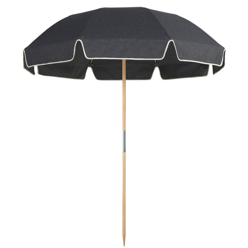 Jardin outdoor umbrella in linen marine with domed canopy and wooden pole