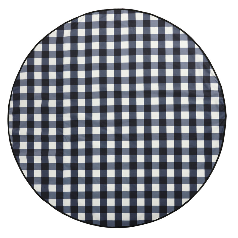 Basil Bangs Love Rug Beach & Picnic Blanket with Padding For Comfort in Gingham Black (Size: ø180cm)