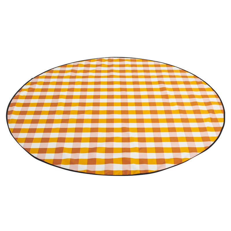 Basil Bangs Love Rug Beach & Picnic Blanket with Padding For Comfort in Gingham Butterscotch (Size: ø180cm)