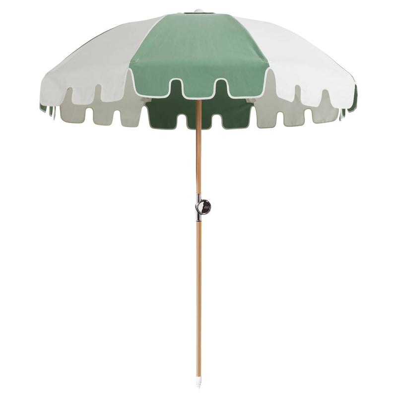 Luxury Umbrella in Sage/White with fade-resistant fabric, UPF50+ protection, and durable marine-grade fixtures for outdoor shade.