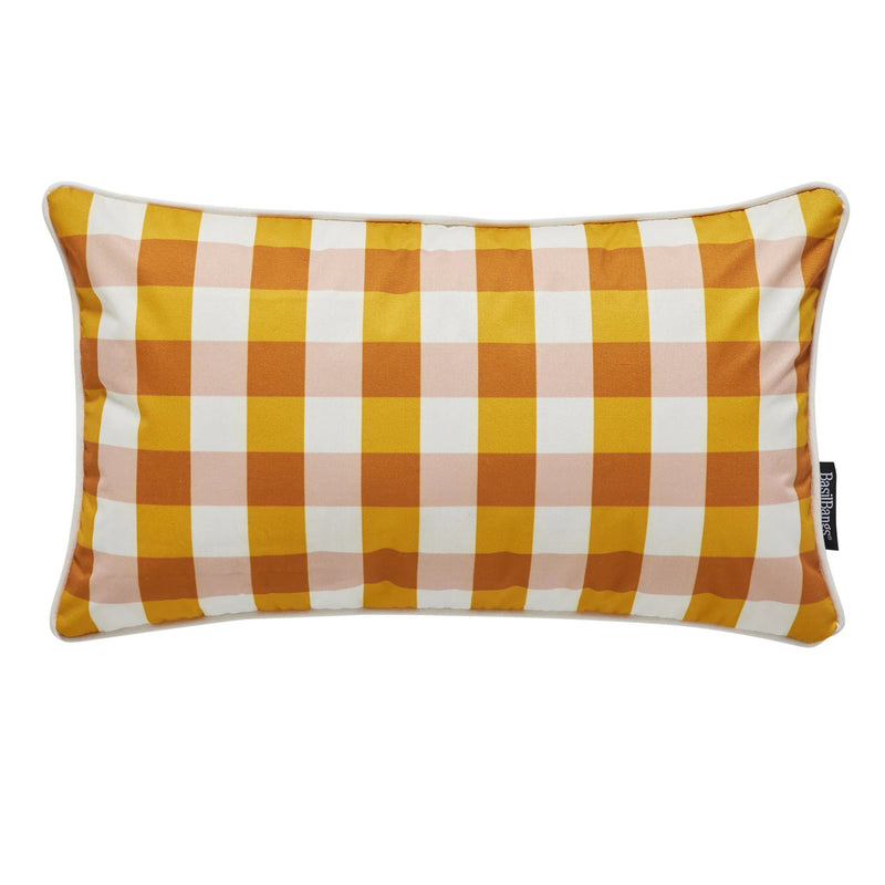 Basil Bangs Outdoor & Patio Cushion in Gingham Butterscotch (Size: 50 x 30 cm)