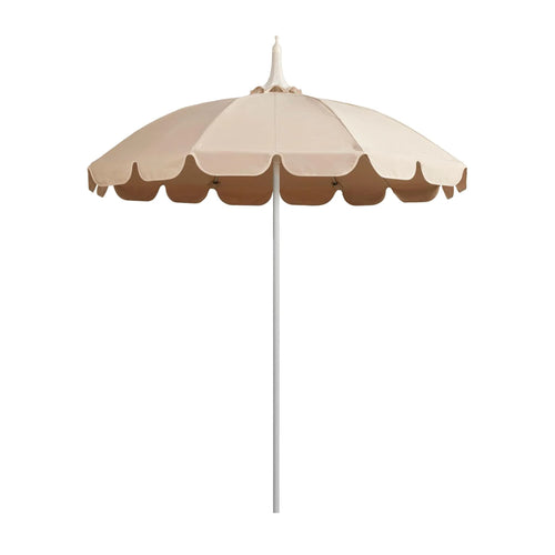 Pagoda outdoor umbrella in linen color with aluminum mast and fiberglass ribs