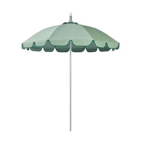 Pagoda outdoor umbrella in sage green with aluminum mast and fiberglass ribs