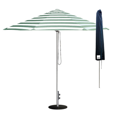 Basil Bangs Go Large Umbrella with Cover and 25kg Black Base, 280cm Diameter Canopy and UFP50+ Sun Protection, Sage Stripe Color (Size: ø280 x 260cm)